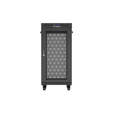 Lanberg 19" szabadon álló rack szekrény 24U/600X600 perforált ajtó, lapraszerelt, LCD kijelző, fekete V2