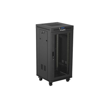 Lanberg 19" szabadon álló rack szekrény 24U/600X600 perforált ajtó, lapraszerelt, LCD kijelző, fekete V2