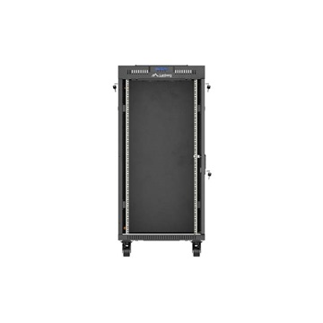 Lanberg 19" szabadon álló rack szekrény 24U/600X600 üvegajtó, lapraszerelt, LCD kijelző, fekete V2