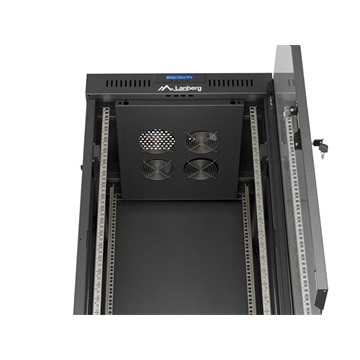 Lanberg 19" szabadon álló rack szekrény 24U/600X600 üvegajtó, lapraszerelt, LCD kijelző, fekete V2