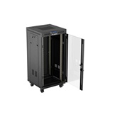 Lanberg 19" szabadon álló rack szekrény 24U/600X600 üvegajtó, lapraszerelt, LCD kijelző, fekete V2