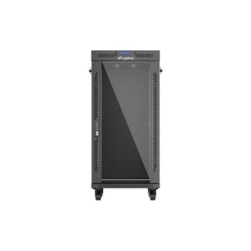 Lanberg 19" szabadon álló rack szekrény 24U/600X600 üvegajtó, lapraszerelt, LCD kijelző, fekete V2