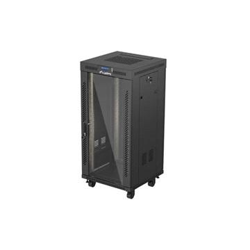 Lanberg 19" szabadon álló rack szekrény 24U/600X600 üvegajtó, lapraszerelt, LCD kijelző, fekete V2