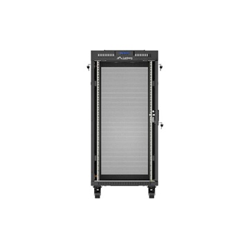 Lanberg 19" szabadon álló rack szekrény 24U/600X800 perforált ajtó, lapraszerelt, LCD kijelző, fekete V2