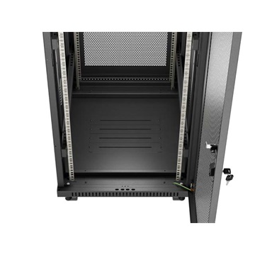 Lanberg 19" szabadon álló rack szekrény 24U/600X800 perforált ajtó, lapraszerelt, LCD kijelző, fekete V2
