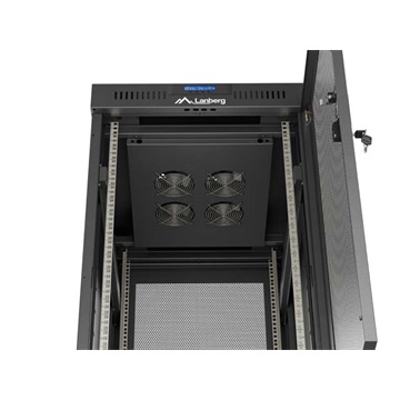 Lanberg 19" szabadon álló rack szekrény 24U/600X800 perforált ajtó, lapraszerelt, LCD kijelző, fekete V2