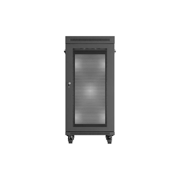 Lanberg 19" szabadon álló rack szekrény 24U/600X800 perforált ajtó, lapraszerelt, LCD kijelző, fekete V2