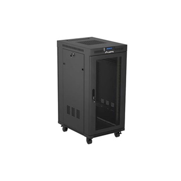 Lanberg 19" szabadon álló rack szekrény 24U/600X800 perforált ajtó, lapraszerelt, LCD kijelző, fekete V2