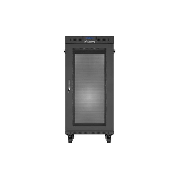 Lanberg 19" szabadon álló rack szekrény 24U/600X800 perforált ajtó, lapraszerelt, LCD kijelző, fekete V2