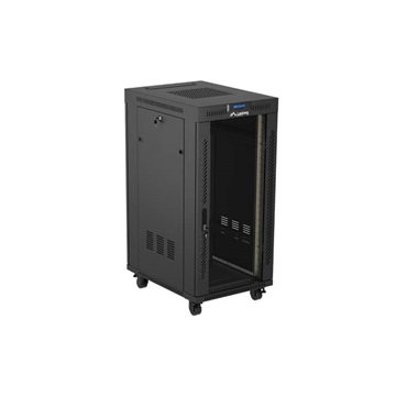 Lanberg 19" szabadon álló rack szekrény 24U/600X800 üvegajtó, lapraszerelt, LCD kijelző, fekete V2