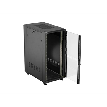 Lanberg 19" szabadon álló rack szekrény 27U/600X1000 üvegajtó, lapraszerelt, fekete