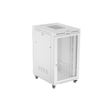 Lanberg 19" szabadon álló rack szekrény 27U/800X1000 perforált ajtó, lapraszerelt, LCD kijelző, szürke