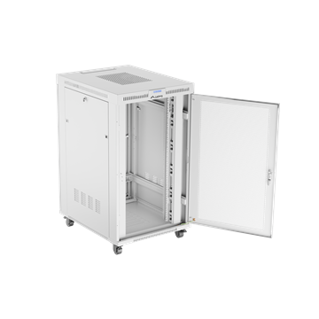 Lanberg 19" szabadon álló rack szekrény 27U/800X1000 perforált ajtó, lapraszerelt, LCD kijelző, szürke