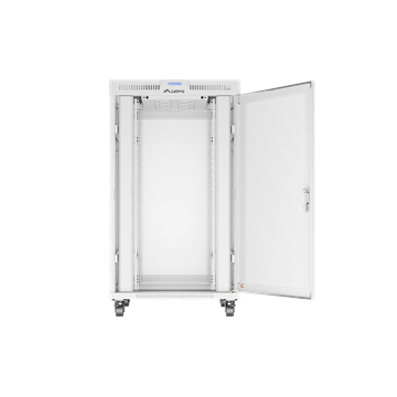 Lanberg 19" szabadon álló rack szekrény 27U/800X1000 perforált ajtó, lapraszerelt, LCD kijelző, szürke