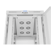 Lanberg 19" szabadon álló rack szekrény 27U/800X1000 perforált ajtó, lapraszerelt, LCD kijelző, szürke