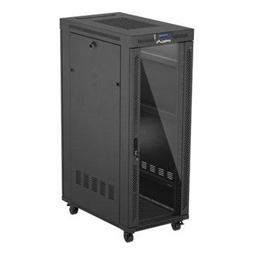 Lanberg 19" szabadon álló rack szekrény 32U/600X1000 üvegajtó, lapraszerelt, LCD kijelző, fekete