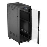 Lanberg 19" szabadon álló rack szekrény 32U/600X1000 üvegajtó, lapraszerelt, LCD kijelző, fekete