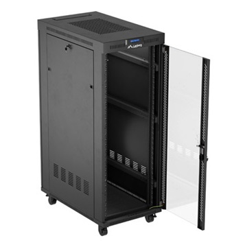 Lanberg 19" szabadon álló rack szekrény 32U/600X1000 üvegajtó, lapraszerelt, LCD kijelző, fekete