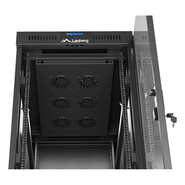 Lanberg 19" szabadon álló rack szekrény 32U/600X1000 üvegajtó, lapraszerelt, LCD kijelző, fekete