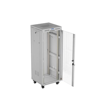 Lanberg 19" szabadon álló rack szekrény 32U/600X600 üvegajtó, lapraszerelt, LCD kijelző, szürke