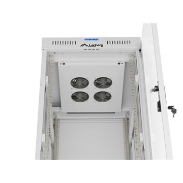 Lanberg 19" szabadon álló rack szekrény 32U/600X800 üvegajtó, lapraszerelt, LCD kijelző, szürke V2
