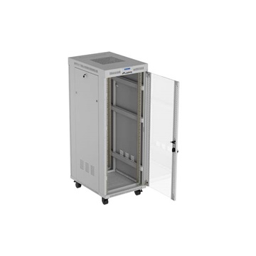 Lanberg 19" szabadon álló rack szekrény 32U/600X800 üvegajtó, lapraszerelt, LCD kijelző, szürke V2