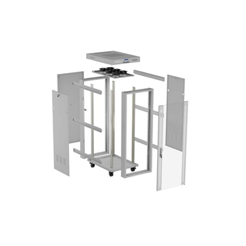 Lanberg 19" szabadon álló rack szekrény 42U/600X1000 üvegajtó, lapraszerelt, LCD kijelző, szürke