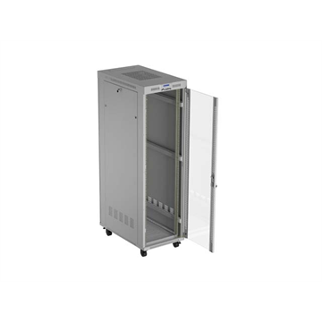 Lanberg 19" szabadon álló rack szekrény 42U/600X1000 üvegajtó, lapraszerelt, LCD kijelző, szürke