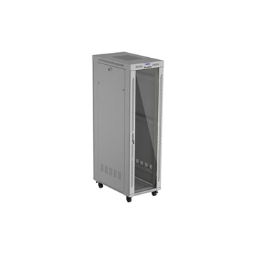 Lanberg 19" szabadon álló rack szekrény 42U/600X1000 üvegajtó, lapraszerelt, LCD kijelző, szürke