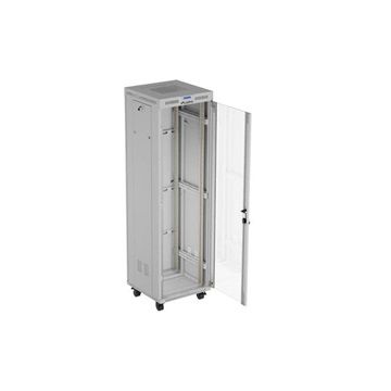 Lanberg 19" szabadon álló rack szekrény 42U/600X600 üvegajtó, lapraszerelt, LCD kijelző, szürke V2