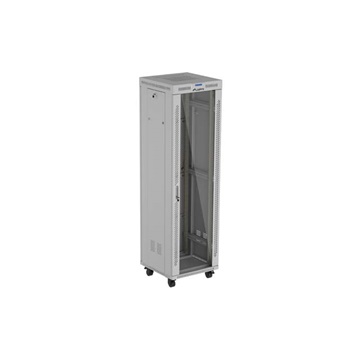 Lanberg 19" szabadon álló rack szekrény 42U/600X600 üvegajtó, lapraszerelt, LCD kijelző, szürke V2