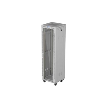 Lanberg 19" szabadon álló rack szekrény 42U/600X600 üvegajtó, lapraszerelt, LCD kijelző, szürke V2