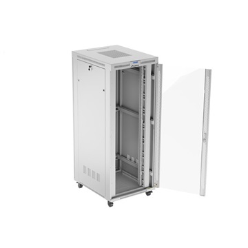 Lanberg 19" szabadon álló rack szekrény 42U/800X1000 üvegajtó, lapraszerelt, LCD kijelző, szürke V2