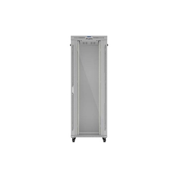 Lanberg 19" szabadon álló rack szekrény 47U/800X1000 üvegajtó, lapraszerelt, LCD kijelző, szürke
