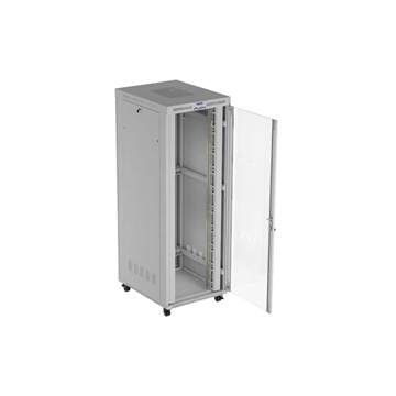 Lanberg 19" szabadon álló rack szekrény 47U/800X1000 üvegajtó, lapraszerelt, LCD kijelző, szürke