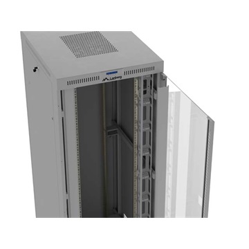Lanberg 19" szabadon álló rack szekrény 47U/800X1000 üvegajtó, lapraszerelt, LCD kijelző, szürke