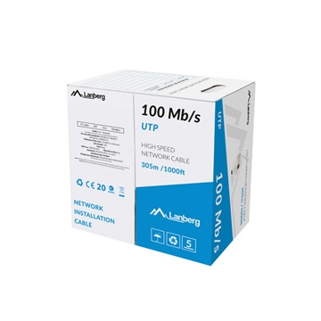 Lanberg 100Mb/s U/UTP rézzel bevont (CCA) patch kábel 305m, PVC, 100Mhz, szürke