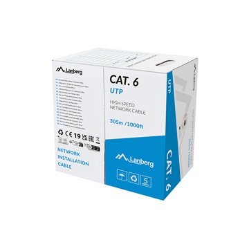 Lanberg Cat.6 U/UTP réz fali kábel 305m, AWG23, 250Mhz, LSZH, Dca, szürke, CPR