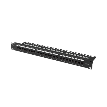 Lanberg Patch panel 24 port 1U 19" CAT.6 UTP, tehermentesítővel, fekete
