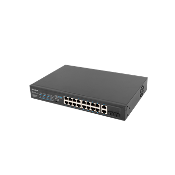 Lanberg Switch menedzsment nélküli, 16x 100Mb PoE+/ 2x 1GB/1X SFP, 10", 19" rackes (150W)