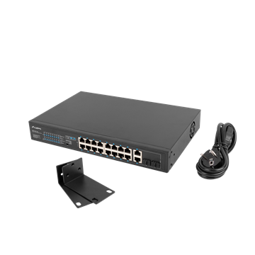 Lanberg Switch menedzsment nélküli, 16x 100Mb PoE+/ 2x 1GB/1X SFP, 10", 19" rackes (150W)