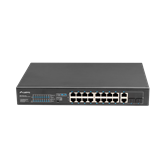 Lanberg Switch menedzsment nélküli, 16x 100Mb PoE+/ 2x 1GB/1X SFP, 10", 19" rackes (150W)