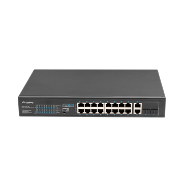 Lanberg Switch menedzsment nélküli, 16x 100Mb PoE+/ 2x 1GB/1X SFP, 10", 19" rackes (150W)