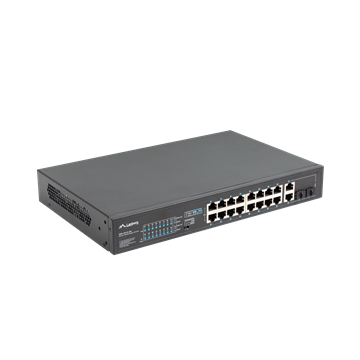 Lanberg Switch menedzsment nélküli, 16x 100Mb PoE+/ 2x 1GB/1X SFP, rackes (250W)