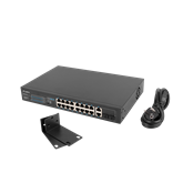 Lanberg Switch menedzsment nélküli, 16x 100Mb PoE+/ 2x 1GB/1X SFP, rackes (250W)