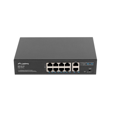 Lanberg Switch menedzsment nélküli, 8x 100Mb PoE+/ 2x 1GB, 10", 19" rackes (120W)