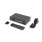 Lanberg Switch menedzsment nélküli, 8x 100Mb PoE+/ 2x 1GB, 10", 19" rackes (120W)