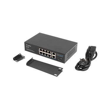 Lanberg Switch menedzsment nélküli, 8x 100Mb PoE+/ 2x 1GB, 10", 19" rackes (120W)