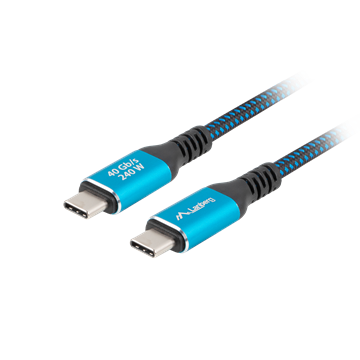 Lanberg USB-C (M/M) 4.0 kábel 0.5 m, 240W 8K 60 Hz, fekete-kék