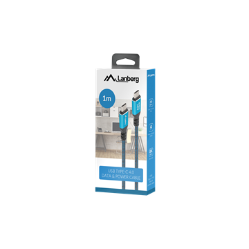 Lanberg USB-C (M/M) 4.0 kábel 1 m, 240W 8K 60 Hz, fekete-kék